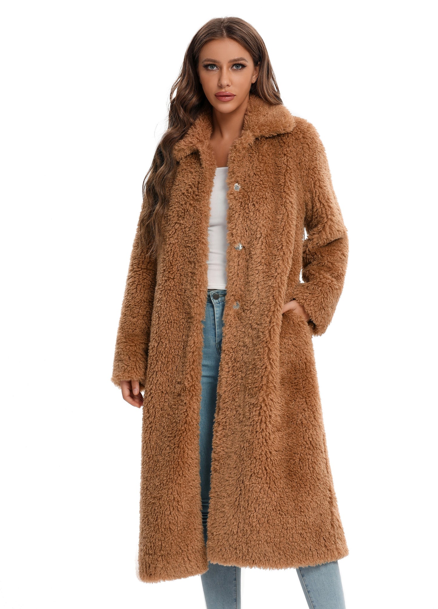 Faux Fur Winter Coat Fuzzy with Pockets