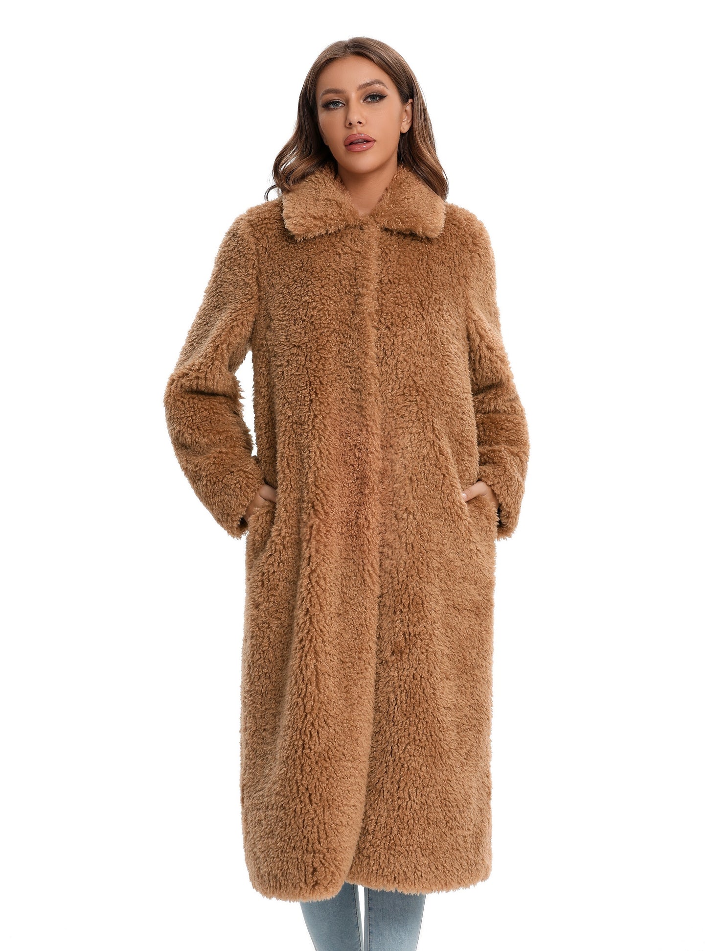 Faux Fur Winter Coat Fuzzy with Pockets