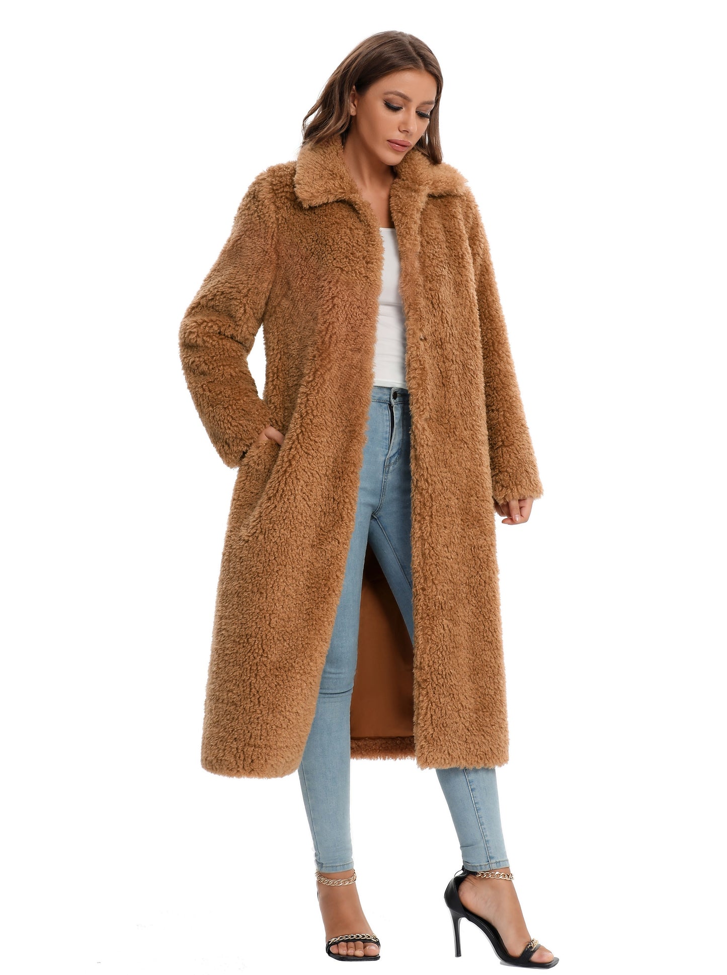 Faux Fur Winter Coat Fuzzy with Pockets