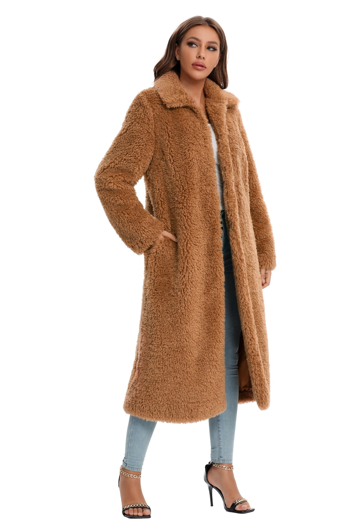 Faux Fur Winter Coat Fuzzy with Pockets