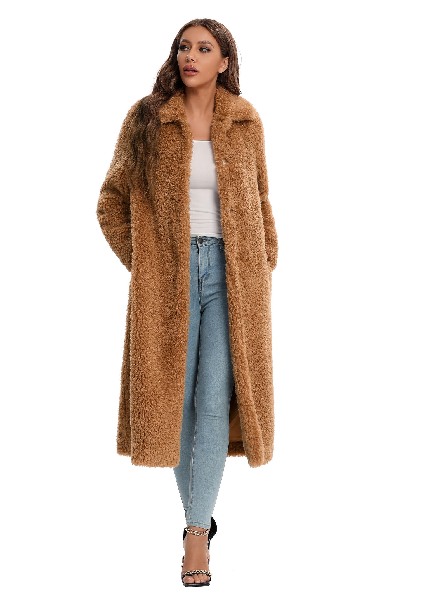 Faux Fur Winter Coat Fuzzy with Pockets